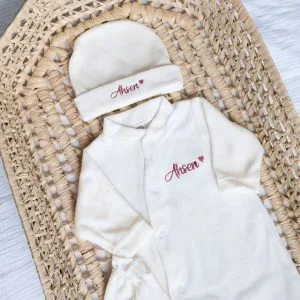 Pyjama de naissance velours 3pcs - Écru
