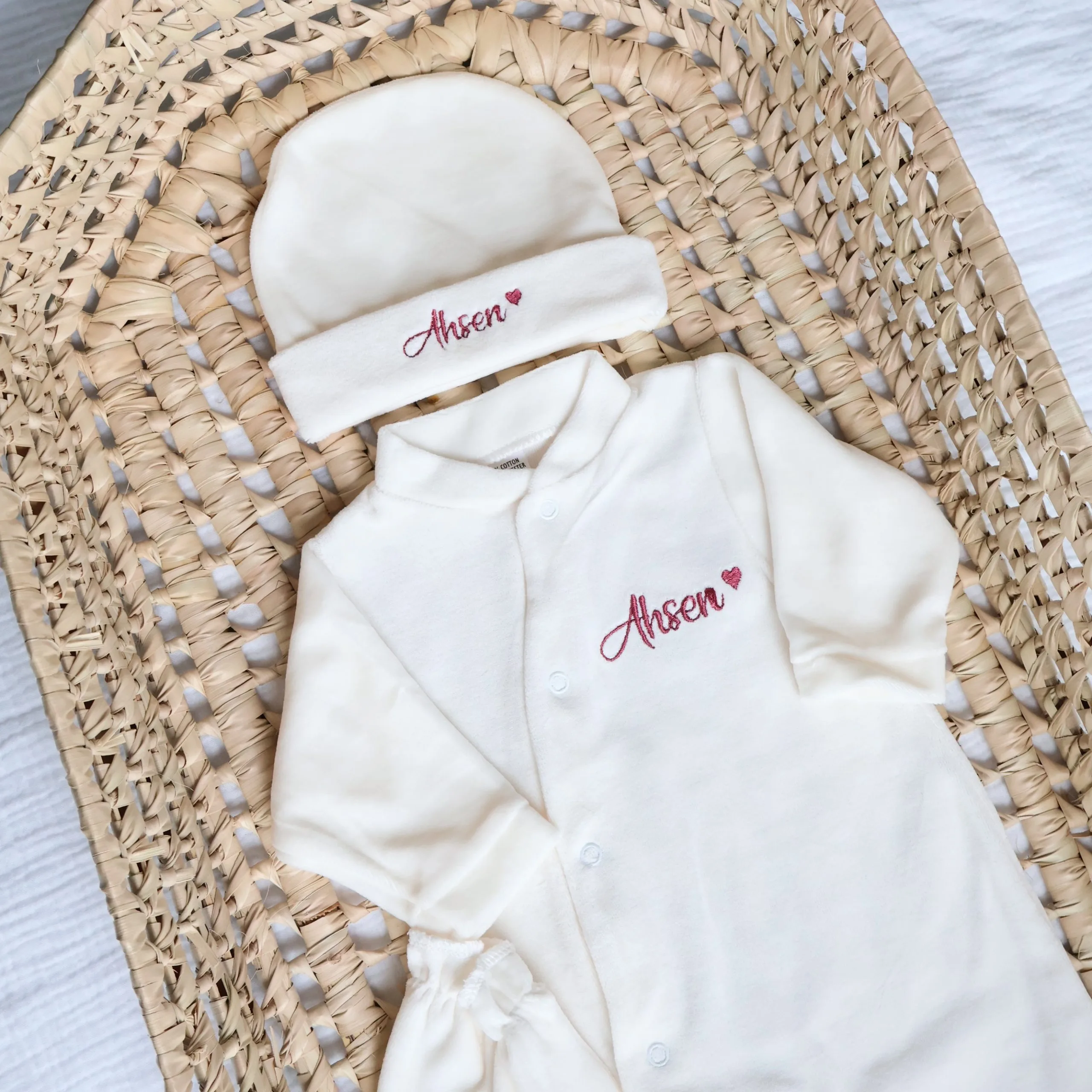 Pyjama de naissance velours 3pcs - Écru