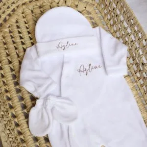 Pyjama de naissance velours 3pcs - Blanc
