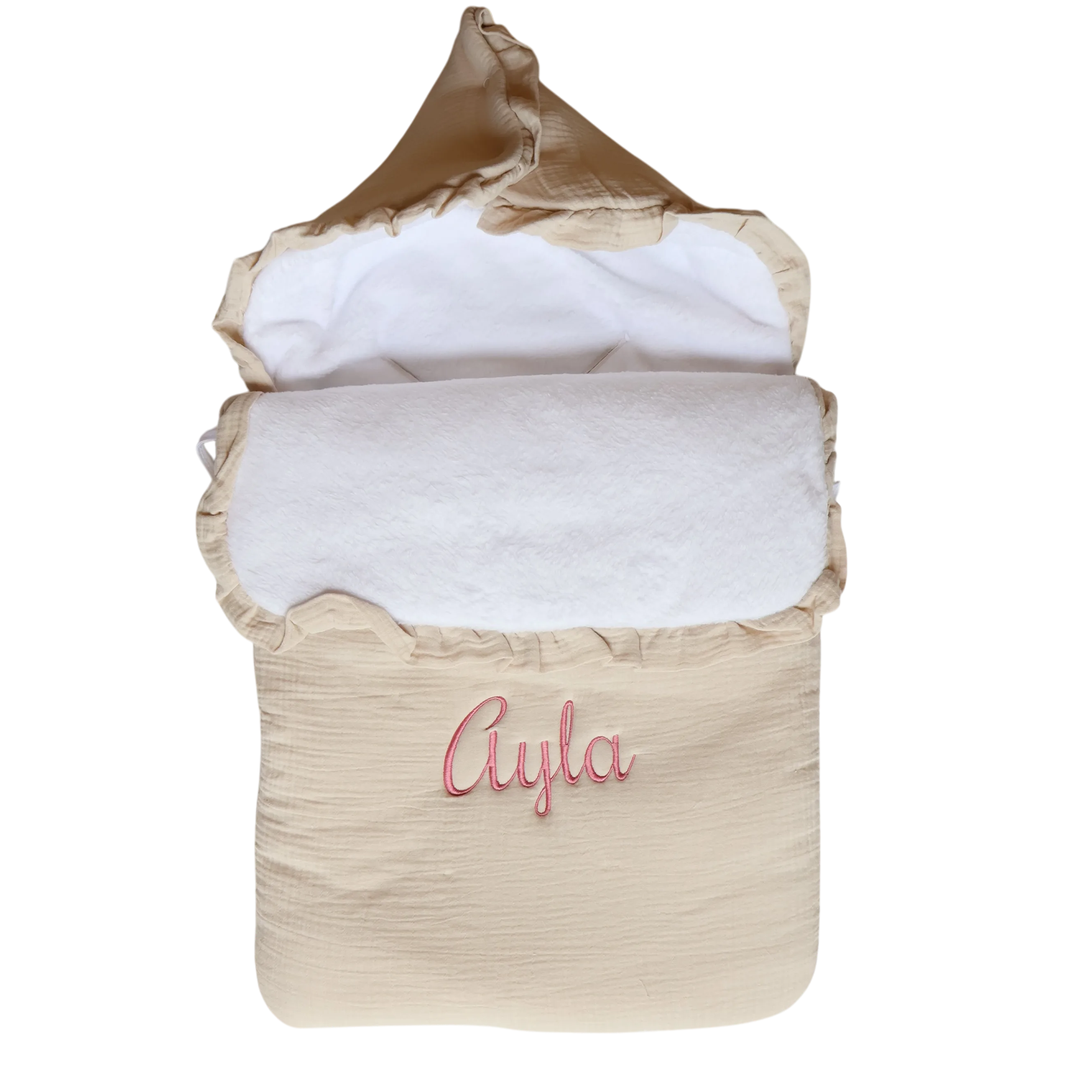 Chancelière bébé personnalisée - Gaze de coton - Beige – Image 2